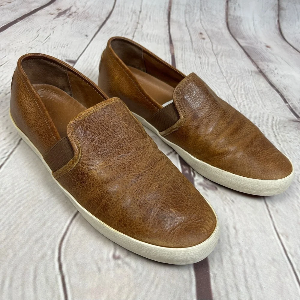 FRYE Dylan men's cognac brown leather slip-on loafer shoes, size 9.5 - Picture 3 of 15